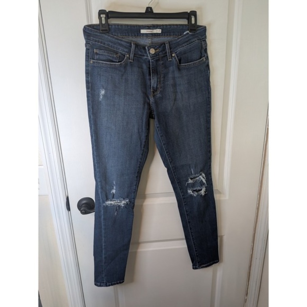 Levis 711‎ Skinny Jeans Womens 29 Distressed Ripped Knee Indigo Blue Denim Pants